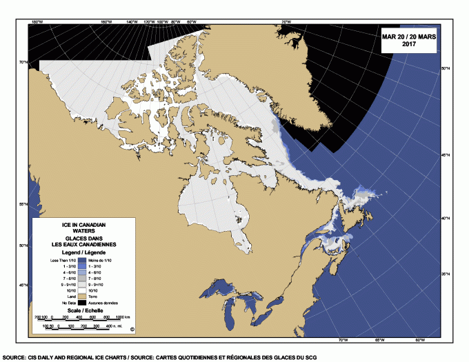 Sea ice extent Canada 2017 March 20 CIS